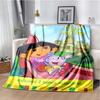 Angel Explorer Girl with Map Print Flannel Blanket, Cloudy Sky Throw Blanket