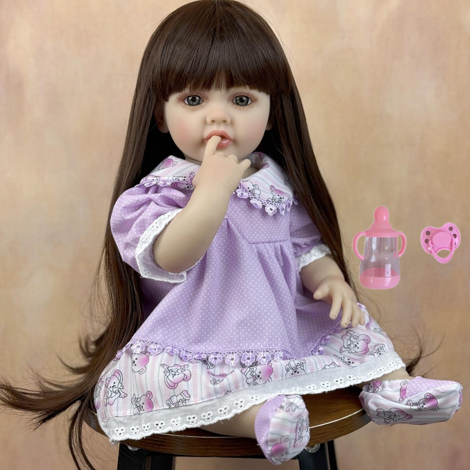 

BZDOLL 55 CM 22inch Full Vinyl Body Reborn Baby Doll Toy For Girl Long Hair Princess Toddler Dress Up Doll Handmade Birthday Gift Bathe Bedtime Toy vinyl body doll