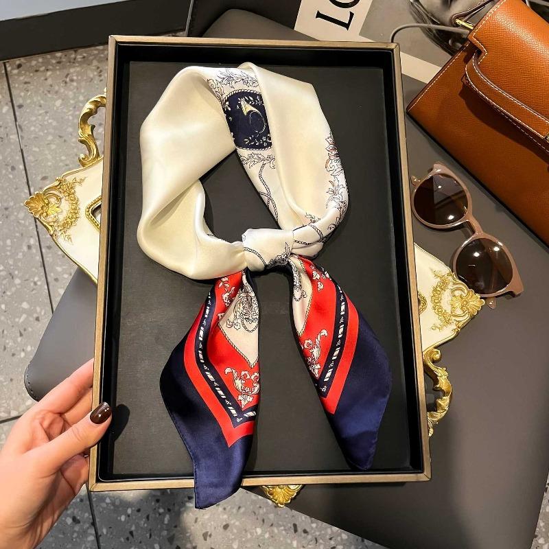 Zhang Ruonan silk scarf women's spring and summer new fashion retro accessories scarf neck high-end small square scarf
