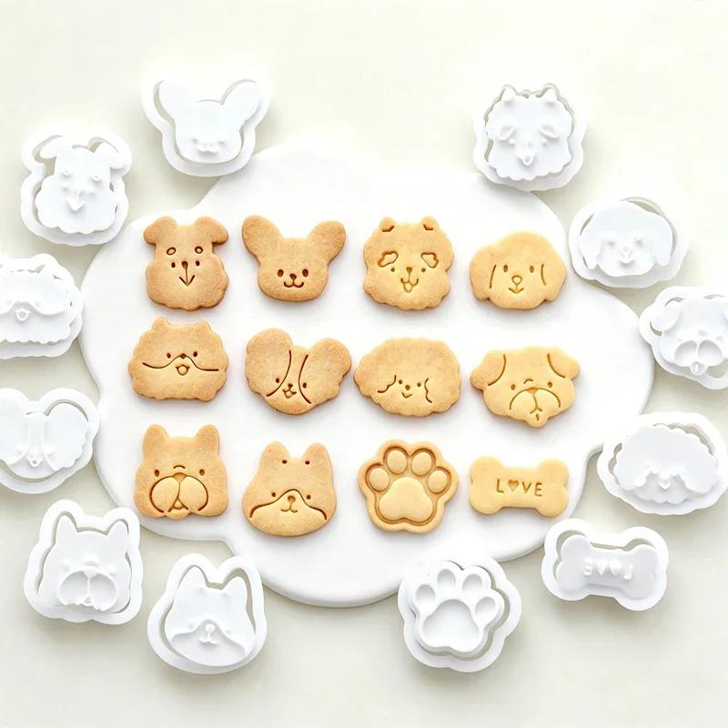 

12PCS Cute Cat & Dog Cookie Cutter Set Cartoon Animal Shaped Biscuit Mold DIY Pet Treat Stamper Tool Baking Supplies