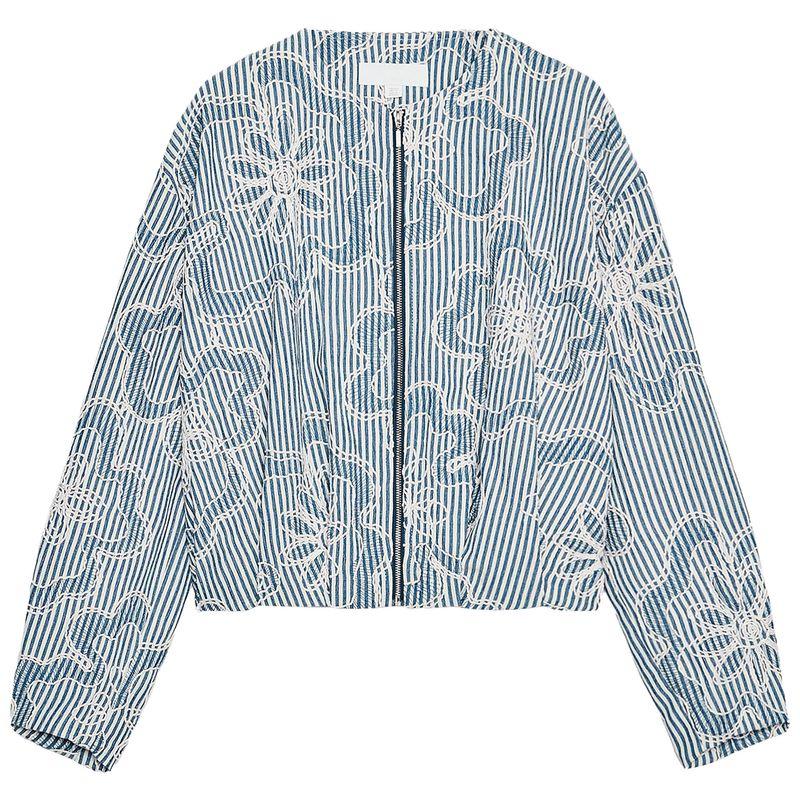 

Zaprha 2025 Autumn New American Popular Texture Bomber jacket Outerwear Women All-Matching 7971946 Blue/White L