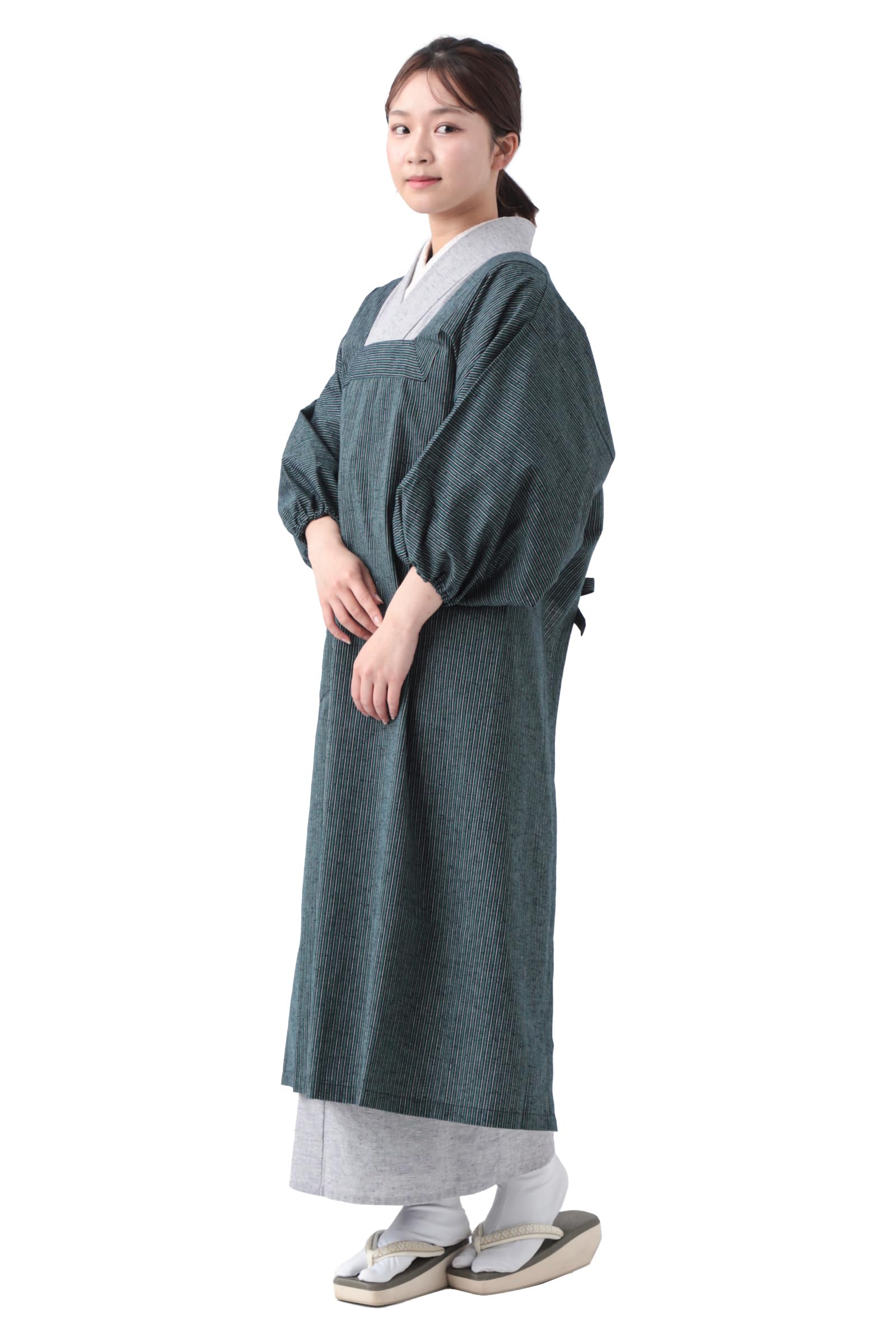 

Apron for made in Kurume Japanese [Tayutafu] kimono, stylish, long, Japan, weave, cotton, clothing, kimono, women s (green stripes)