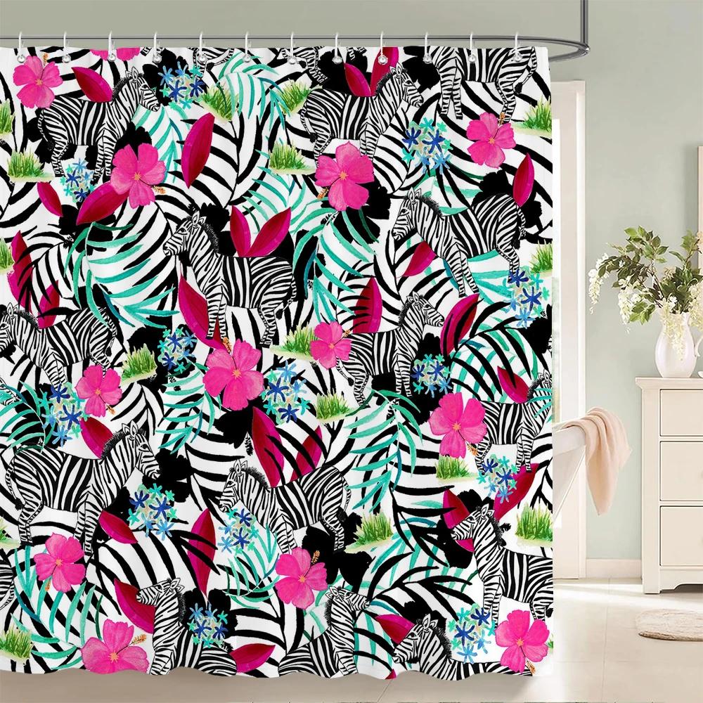 Zebra Animal Shower Curtains With Hooks Waterproof 3d Bathroom Curtains Decoration 180*240cm Printing Washable Bath Screen