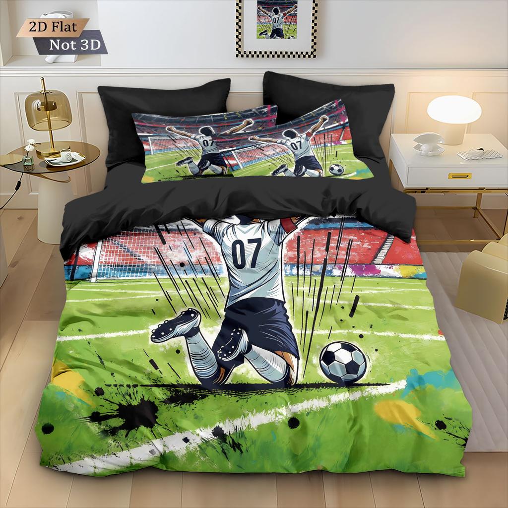 3pcs Football Figure Back Print Coreless Down Duvet Cover Set, Multi Size Bedding Decoration, Machine Washable