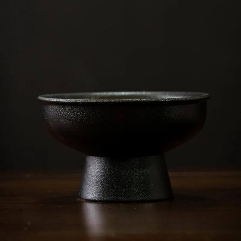 Household Refreshment Plate High Foot Fruit Plate Zen Small Plate Japanese Dessert Dried Fruit Bowl Ceramic Tray Serving Plate