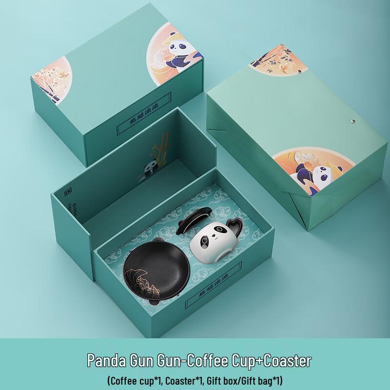 Panda Themed Office Coffee Mug Gift Set Panda Rolling - Coffee Mug + Coaster