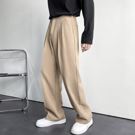 Button Zipper Fly Pockets Loose Korean Style Suit Pants Spring Autumn Mid-Waist Straight Wide Leg Casual Trousers