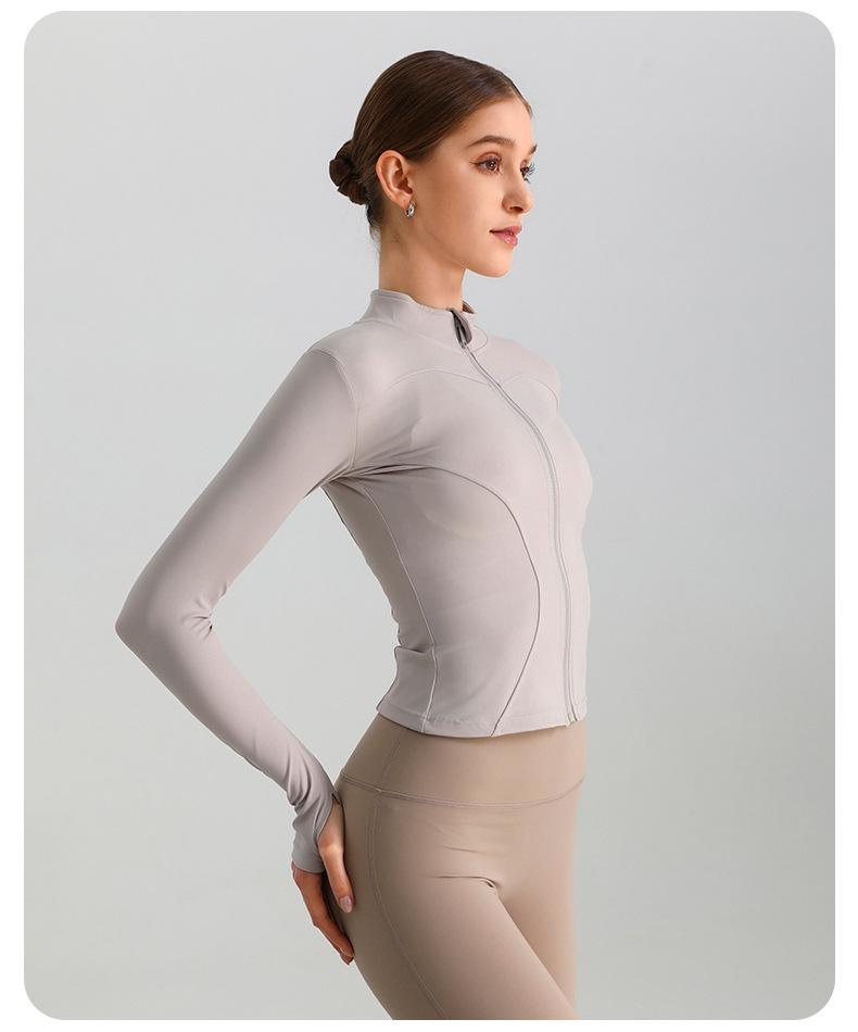 European & American Zipper Yoga Jacket - Quick-Drying, Slimming, Long Sleeve Fitness Top for Women