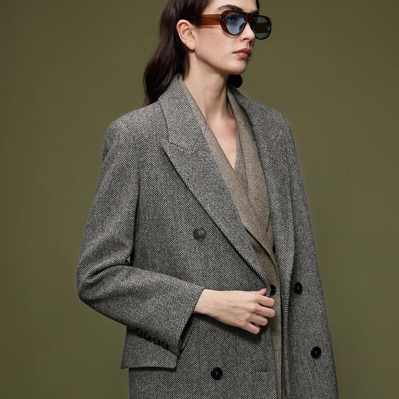 Langzi Women's Wang Churan Style Double-Breasted Wool Coat