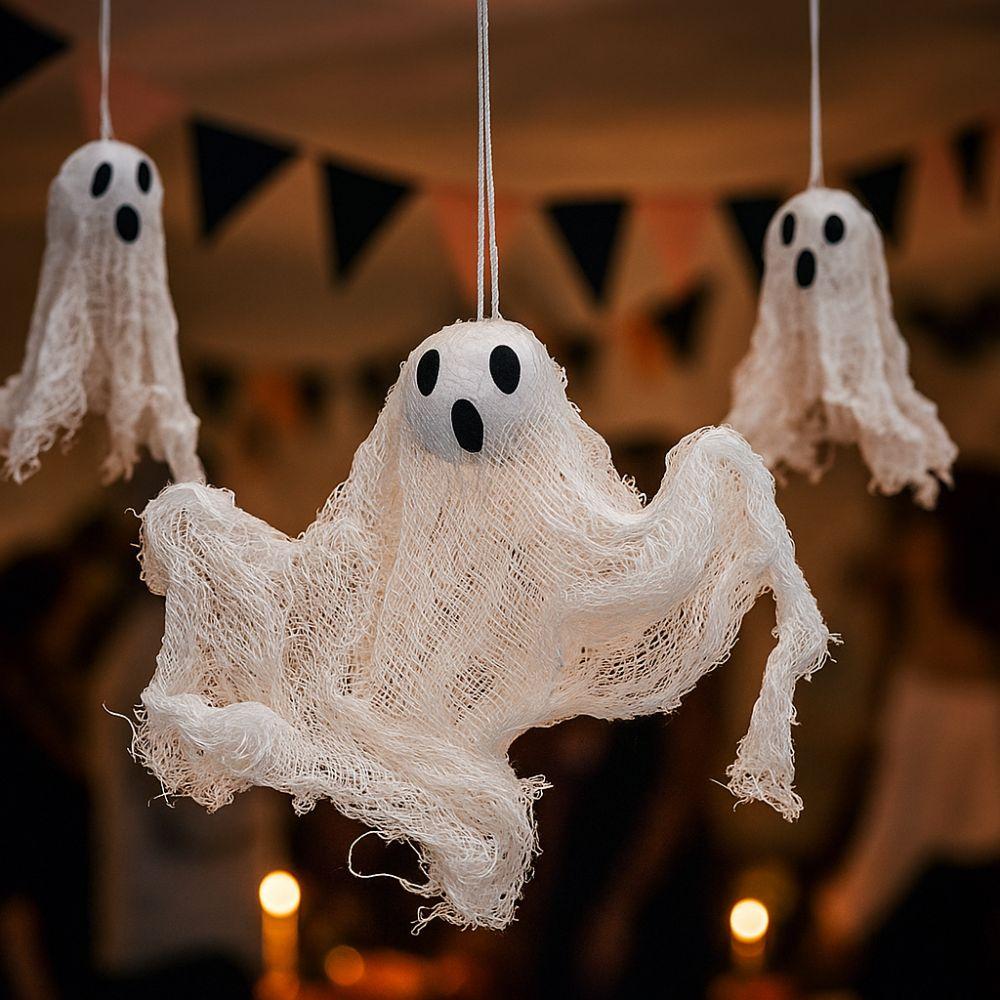 6pcs Trick or Treat White Ghost Pendant Spooky Props Ghost Hanging Ornament Patio Porch Decoration