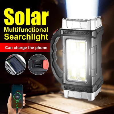 Güçlü LED El Feneri USB+Güneş Enerjili Şarj Edilebilir El Feneri COB Dış Mekan Kamp Feneri Taşınabilir Arama Işığı Powerbank Dış Mekan