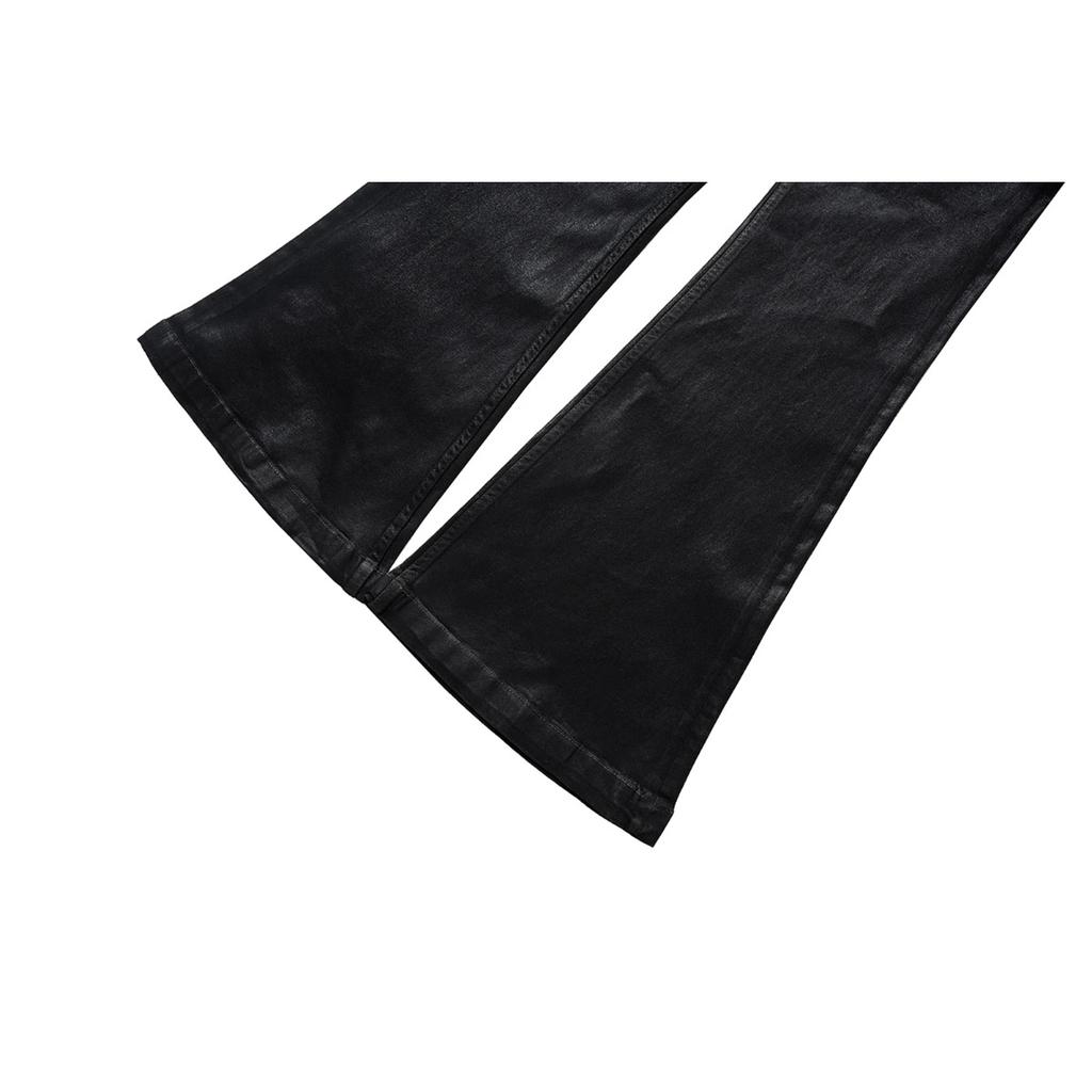 RogueWave Streetwear Schwarze Wachsleder Stretch Jeans für Herren Ropa Hombre Baggy Y2k Schlaghosen Übergroße Gerade Denim Hose