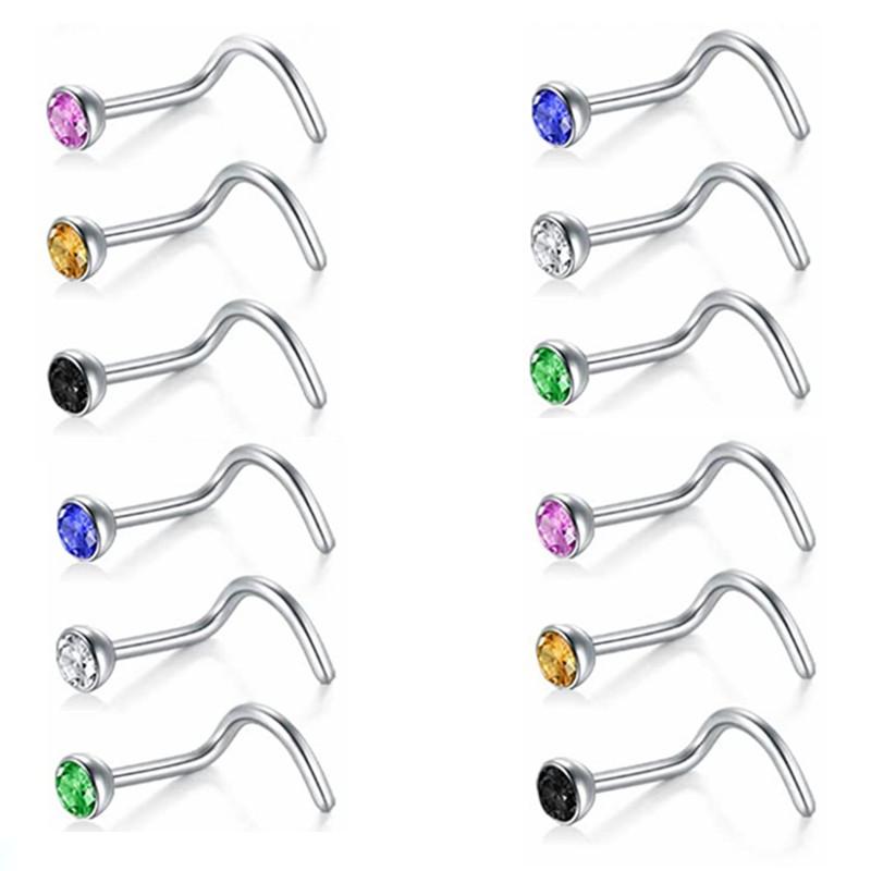 5/10/20PCS Stainless Steel L Shape Nose Stud Set 20G Crystal Nose Ring Hoop Set Indian Crystal Nose Stud Bulk Piercing Nariz Lot