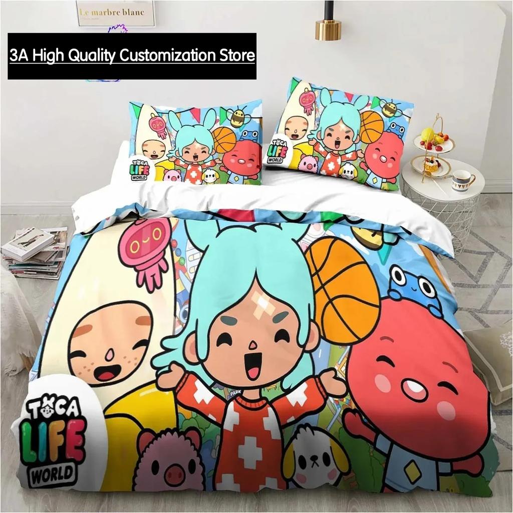 T-Toca Box Life World Cartoon Bedding Set Single Twin Full Queen King Size Bed Set Adult Boys Bedroom Bedding Gift