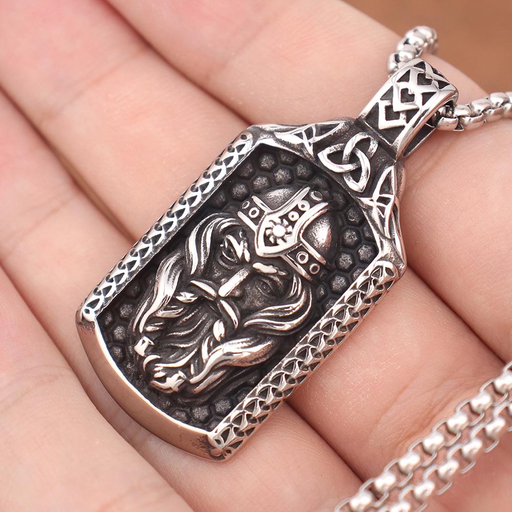 316L Steel Viking Rune Necklace for Men - Celtic Knot Warrior Pendant, Norse Retro Jewelry Gift Gothic Nordic Amulet Accessories