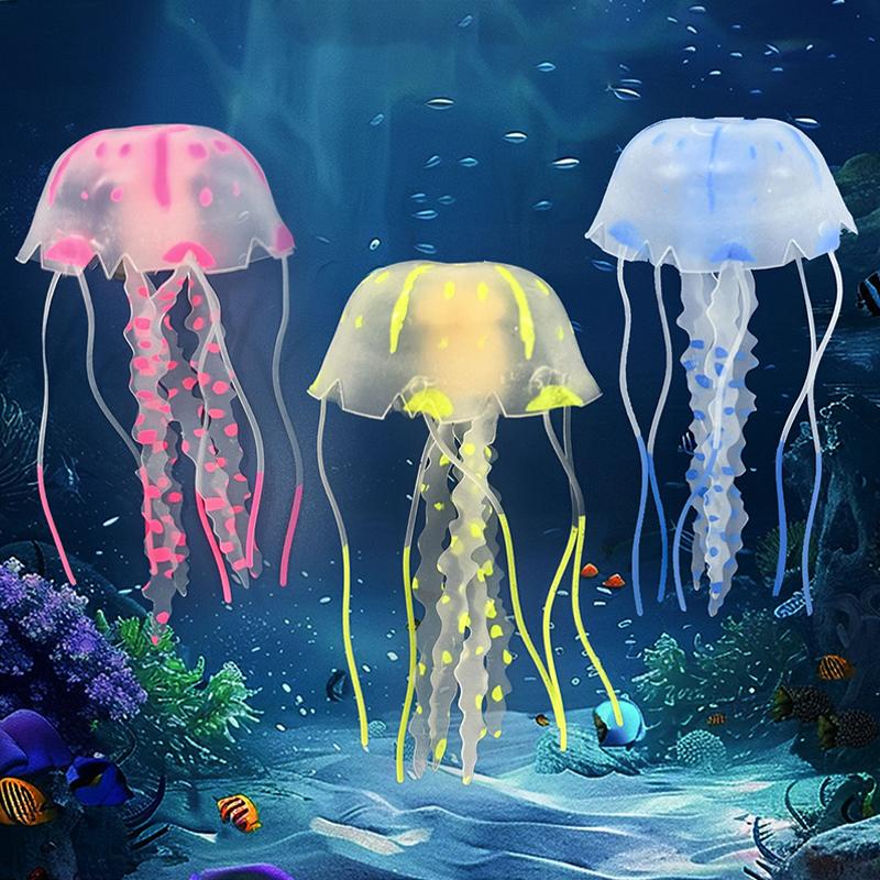 3Pcs Artificial Glowing Fluorescent Jellyfish Aquarium Decoration Fish Tank Underwater Plant Marine Aquatic Landscape Ornament