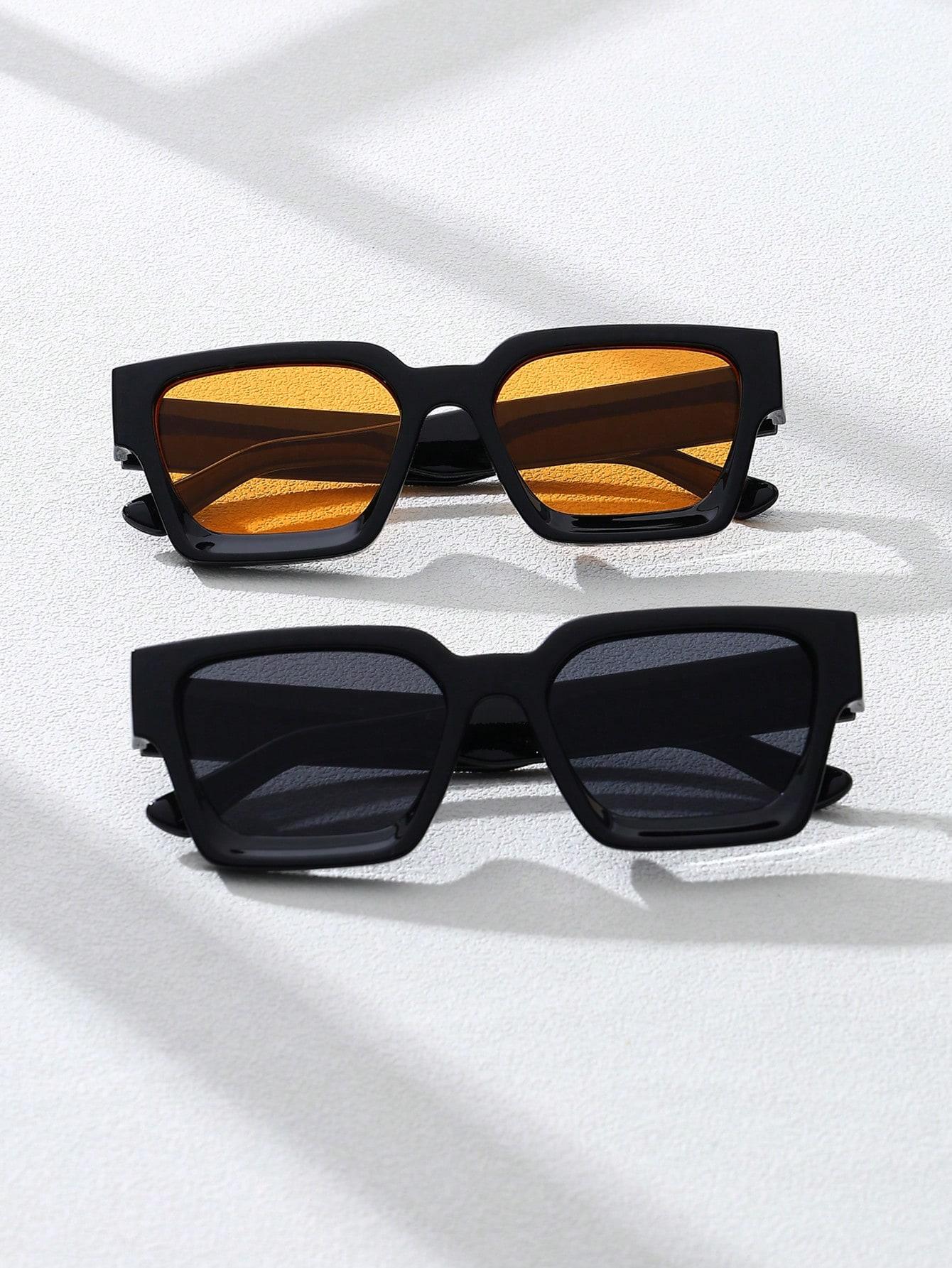 2PCS Plastic Fashion Rectangular Frame Women Sunglasses For Daily Life Men Eyewear Rave Party Daily Life Accessories.