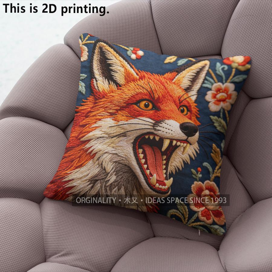 

Vintage Embroidery Style Fox Throw Pillow Covers Pattern Cushion Cover Suitable for Sofa Bedroom Car Pillow Cover 40x40cm