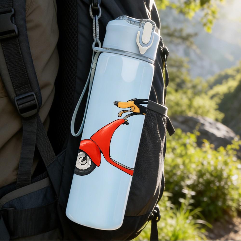 1PC Scooter Bird Cartoon Art 750ml Color Plastic Sports Water Bottle Leakproof Flip Straw Lid Suitable for Sports Office Home Use