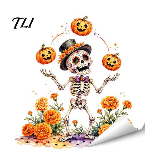 Easy Peel Stick Wall Decals Halloween Window Stickers, Cartoon Ghost Black Cat Pumpkin Static Glass Indoor Scene Setup Waterproof for Shop Home Party