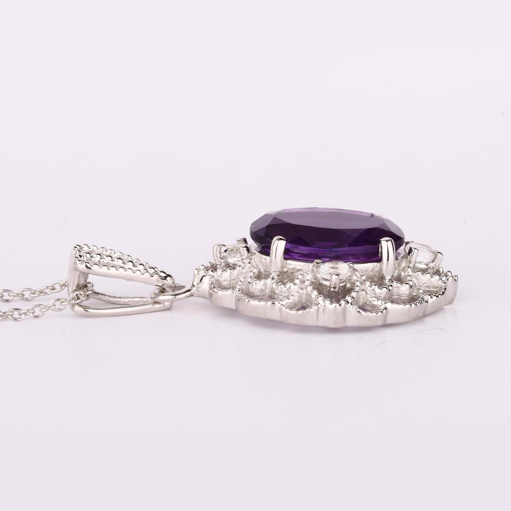 Amethyst & Citrine Pendant 925 Sterling Silver Rhodium Gemstone Jewelry Gift for Her