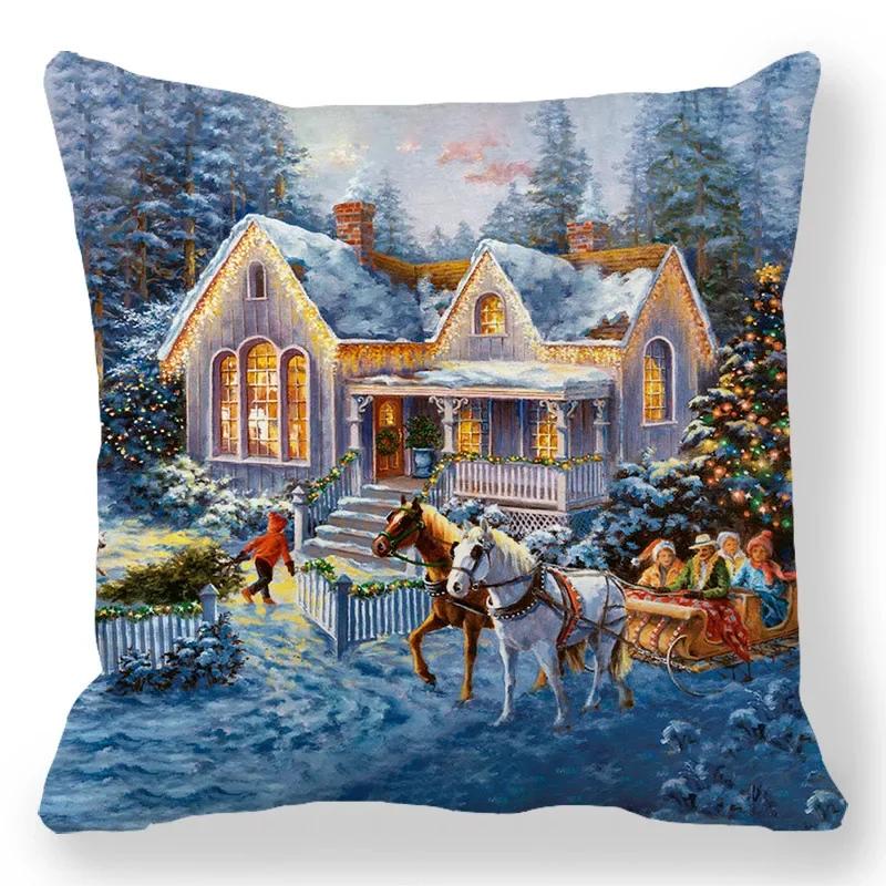 Christmas Decor Cushion Cover Christmas Gifts Home Party Decorative Pillow Cover Winter Snow Scene Animal Angel Print Pillowcase
