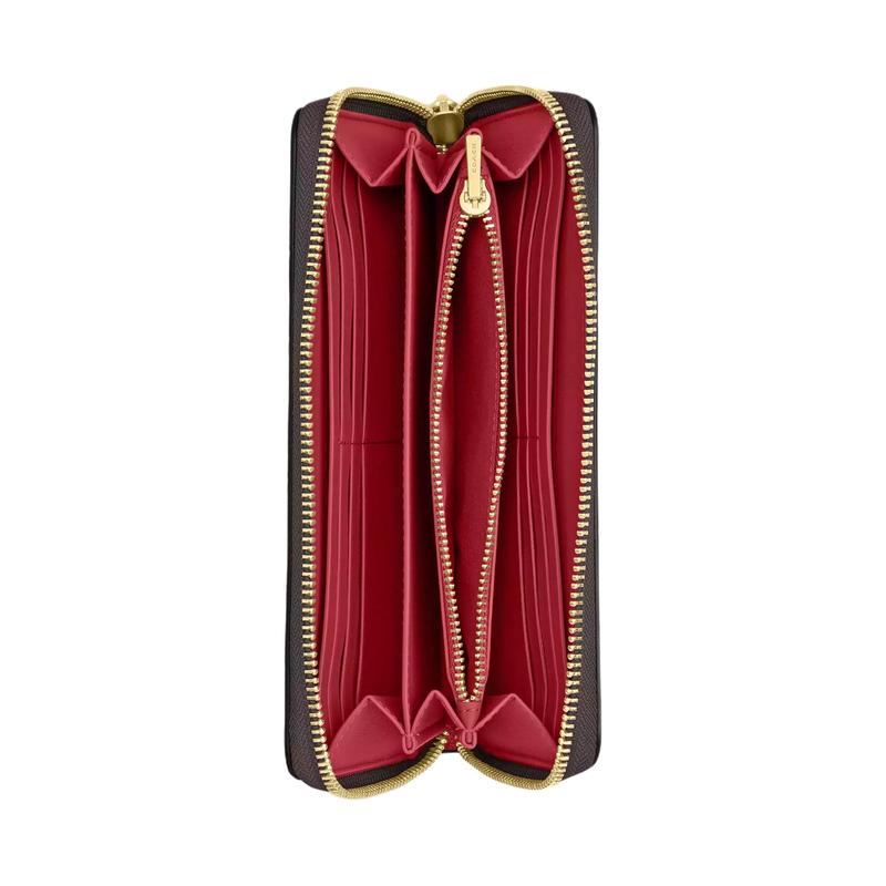 Coach 19 Metal Zipper Closure Signature Coated Canvas Wallet Women's Black with Red Black with Red