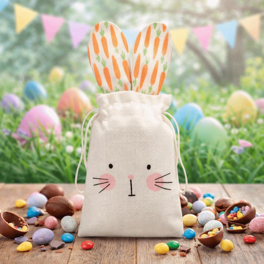 Easter Egg Pouch Cute Easter Bunny Ears Bags Burlap Carrot Rabbit Candy Bags Festival Drawstring Gift Bags Happy Easter Decor