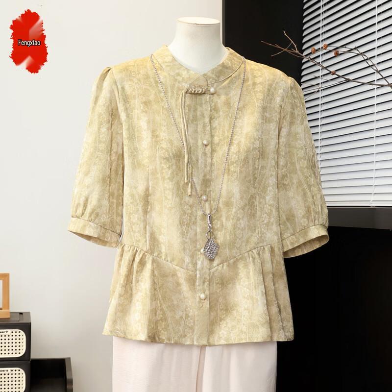 Elegant Floral New Chinese Style T-Shirt XL
