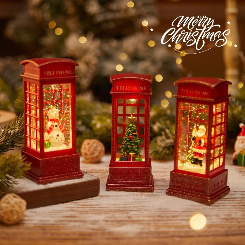 Christmas Chestnut Telephone Booth Christmas Desktop Decoration Luminous Telephone Booth Creative Night Light Christmas Gifts