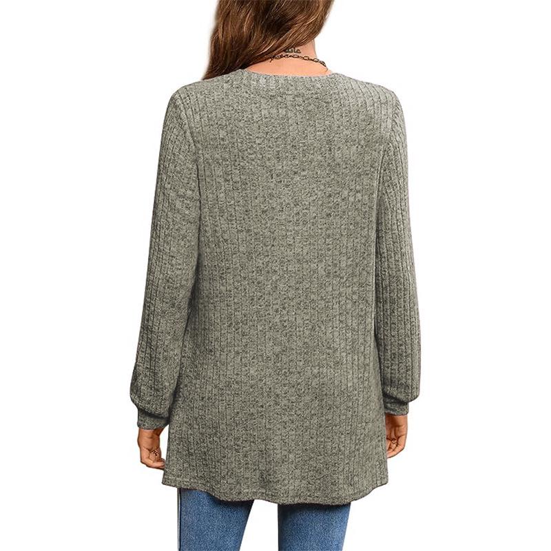 2025 Autumn/Winter Women's European Style Long Sleeve Loose Knit Top with Pockets