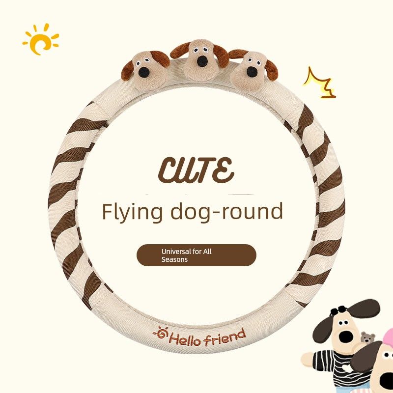 

Car Steering Wheel Cover for All Seasons, Cute Cartoon Puppy, Non-Slip, Breathable, Sweat-Absorbent, D-Shaped Handlebar Cover for Women, Summer Round
