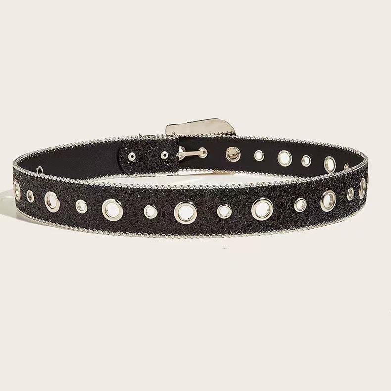 Trendy European & American Sequined Rhinestone Leather Belt