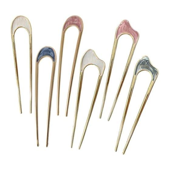 U-Shaped Hairpins, 6-Piece Set, Elegant Updo Combs, Metal Hair Sticks for Weddings, Kimono, Coming-of-Age Ceremonies, Parties, Graduations, Japanese