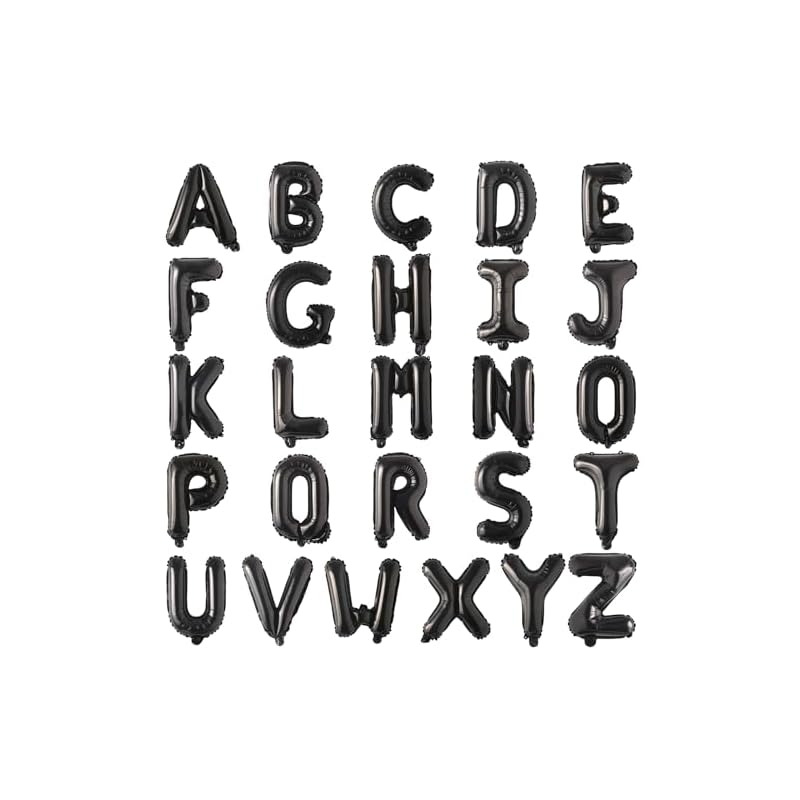 Lausatek Alphabet A-Z Balloon Set, Black Letter Balloons for Birthdays, Parties, Events, and Photography (26 Pieces)