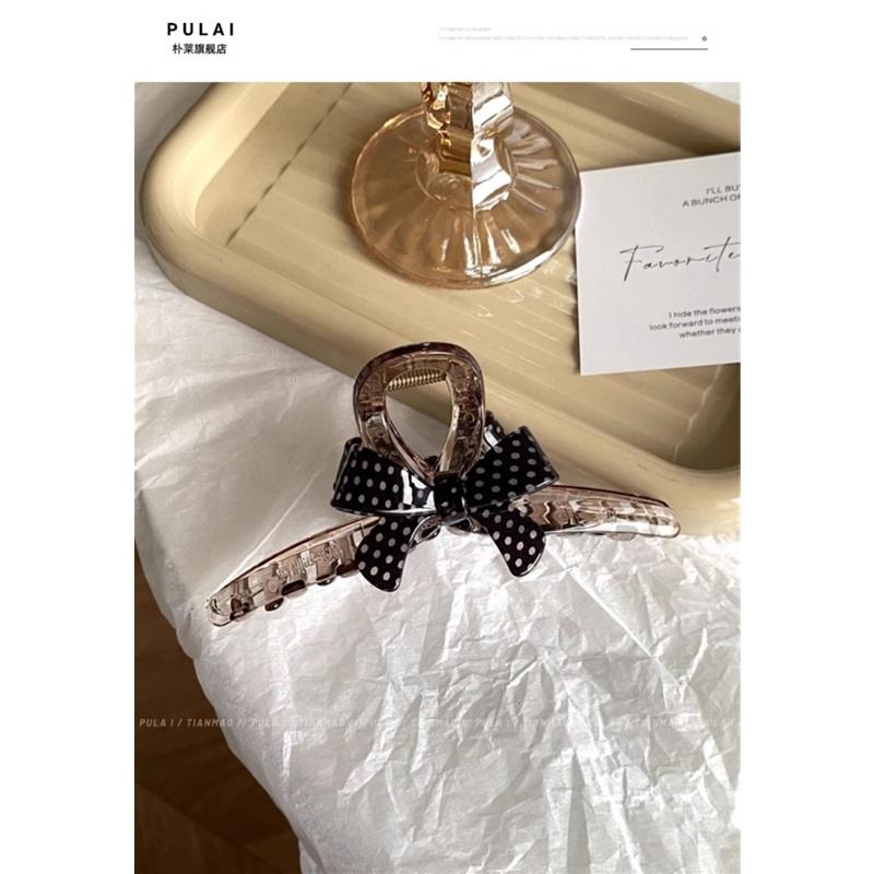 Vintage Polka Dot Bow Large Hair Claw Luxury Shark Clip Women Back Head Hair Accessories