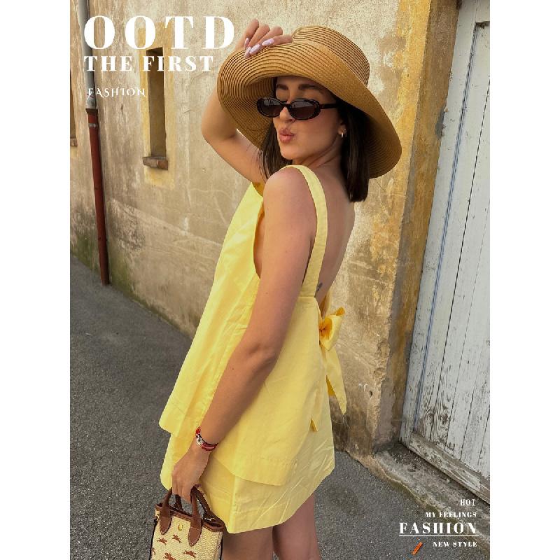 Camisole Short Skirt Set 2026 Summer Feminine Off-Shoulder Backless Top and Short Skirt