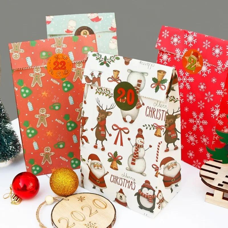 Christmas Candy Bags Party Supplies 24 Paper Bags 24 Stickers Merry Christmas Kraft Paper Bags Gift Bags