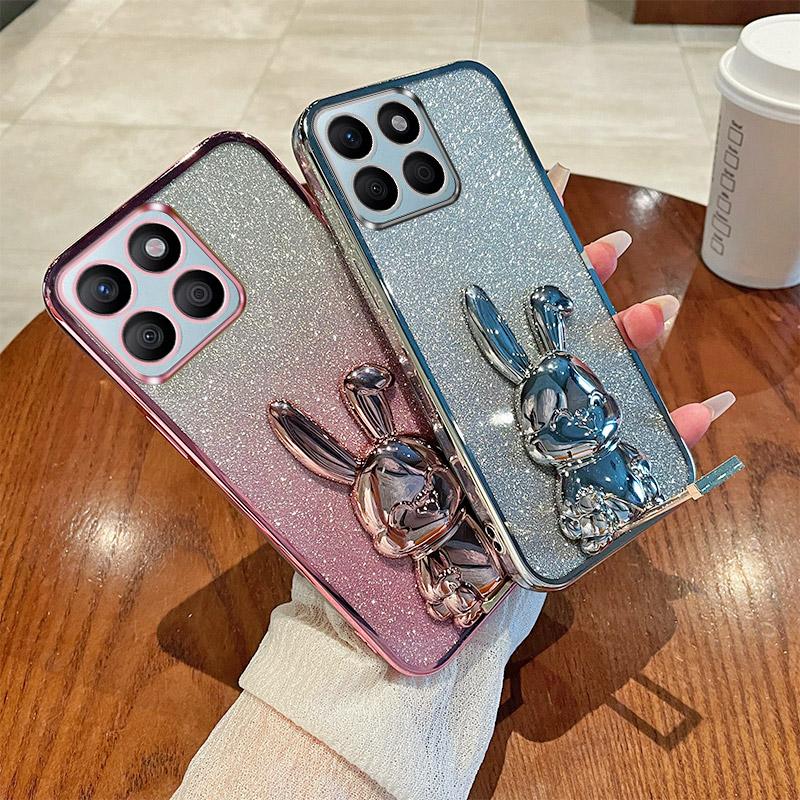 Pour Honor X8b 4G Étui avec Support Lapin Mignon Antichoc Mince Housse de Téléphone