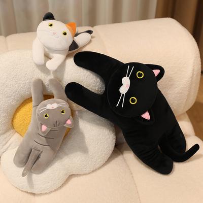Non-Toxic Treasuringu New Black Cat Plush Toys Cartoon White Long Cat Plush Pillow Cute Animals Soft Pillow Sofa Car Doll Birthday