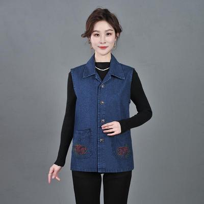 Spring 2023 Women's Casual Denim Vest with Embroidered Design for Middle-Aged & Elderly Moms