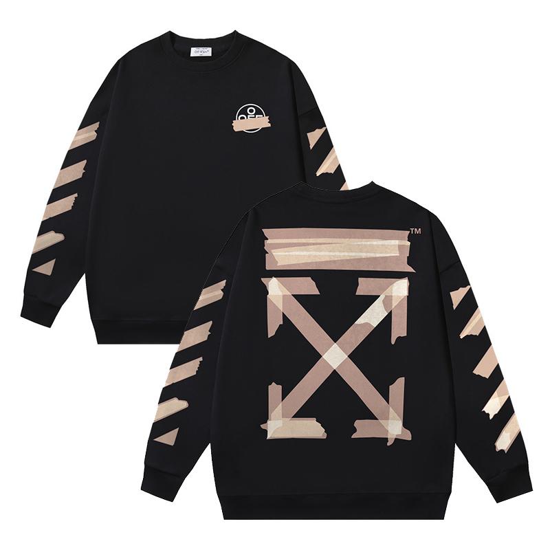 Off-White 2026 Autumn and Winter New OW Tape Arrow Pattern Printed Men's and Women's Round Neck Hoodie