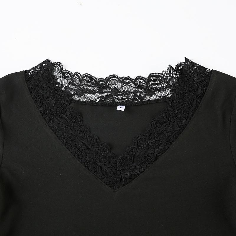 European Lace Patchwork Long Sleeve V-Neck T-Shirt
