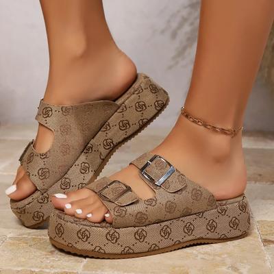 Fashion Women's Slippers Round Toe Flat Shoes for Women Slip-on Platform Slides Outdoor Causal Double Breasted Open Toe Mid Heel Sandals