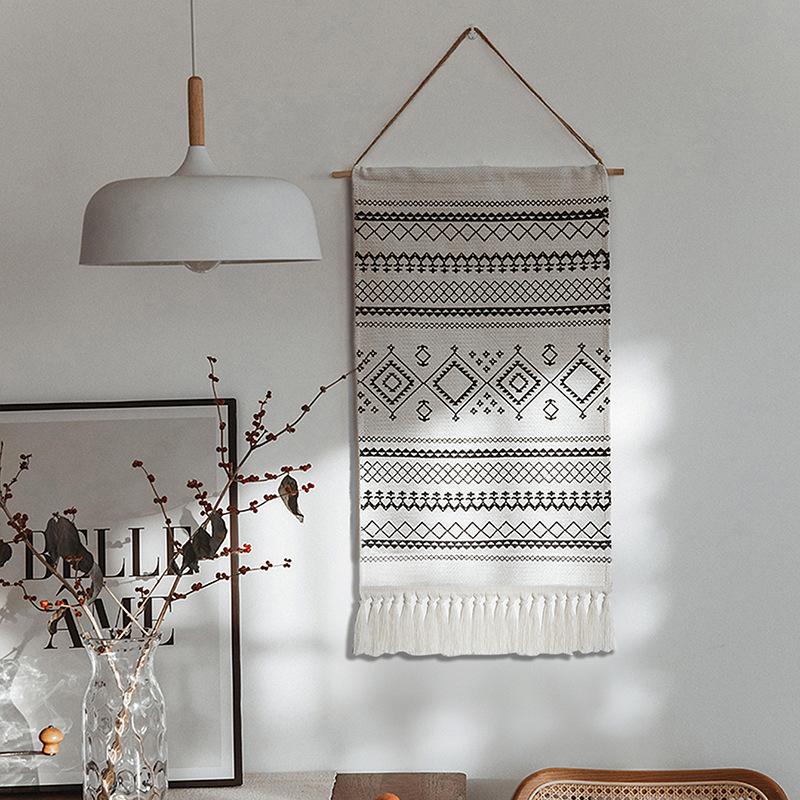 

Настенный гобелен из макраме, шикарный бохо-богемный черно-белый геометрический настенный декор, дверь в общежитие, украшение для дома, рождественский подарок
