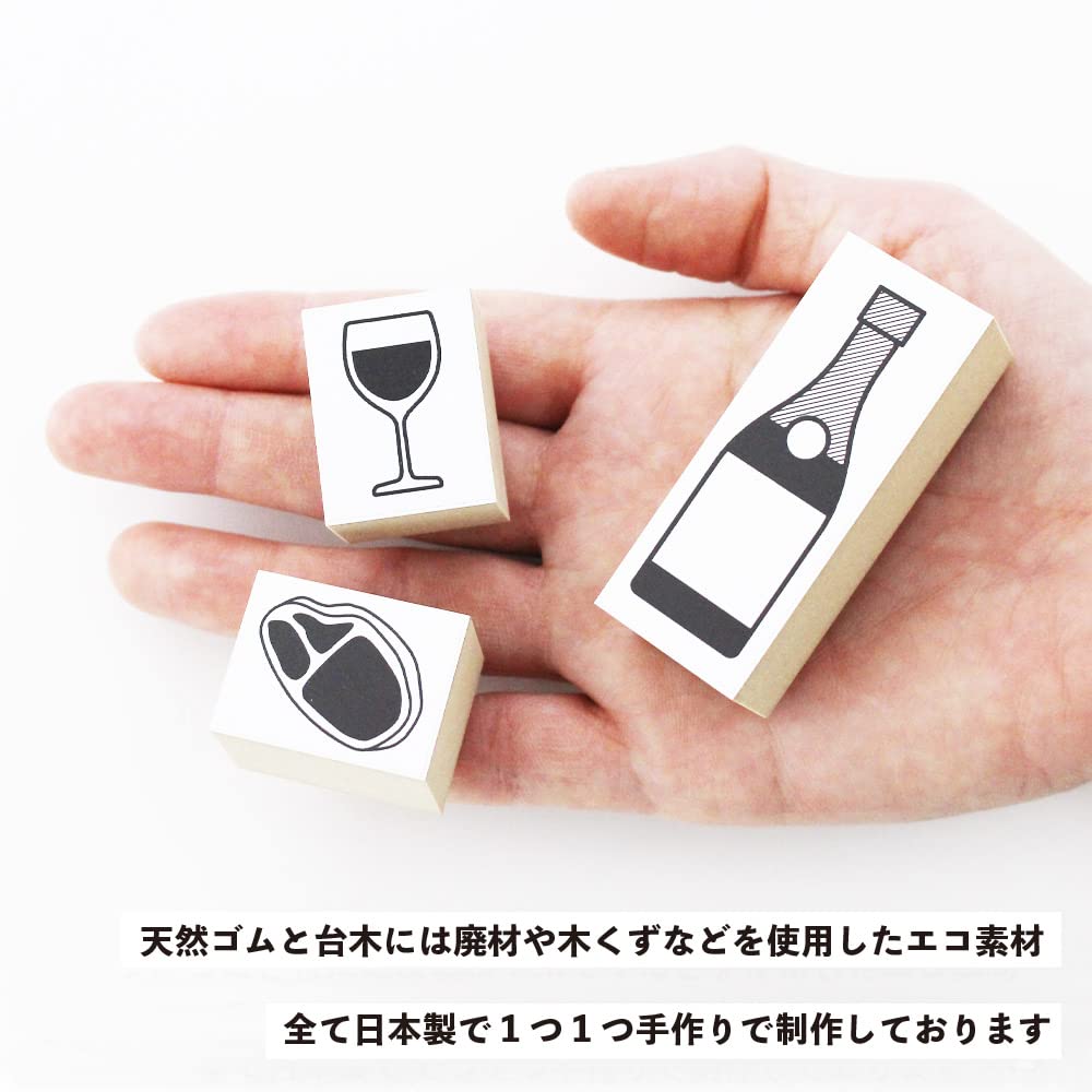 Cute Wooden Rubber Stamp Set with and Italian Menu Perfect for Office Made In Japan Wine, Izakaya, Champagne, Cheese, Designs, Pop-Ups, Gifts, (#29)