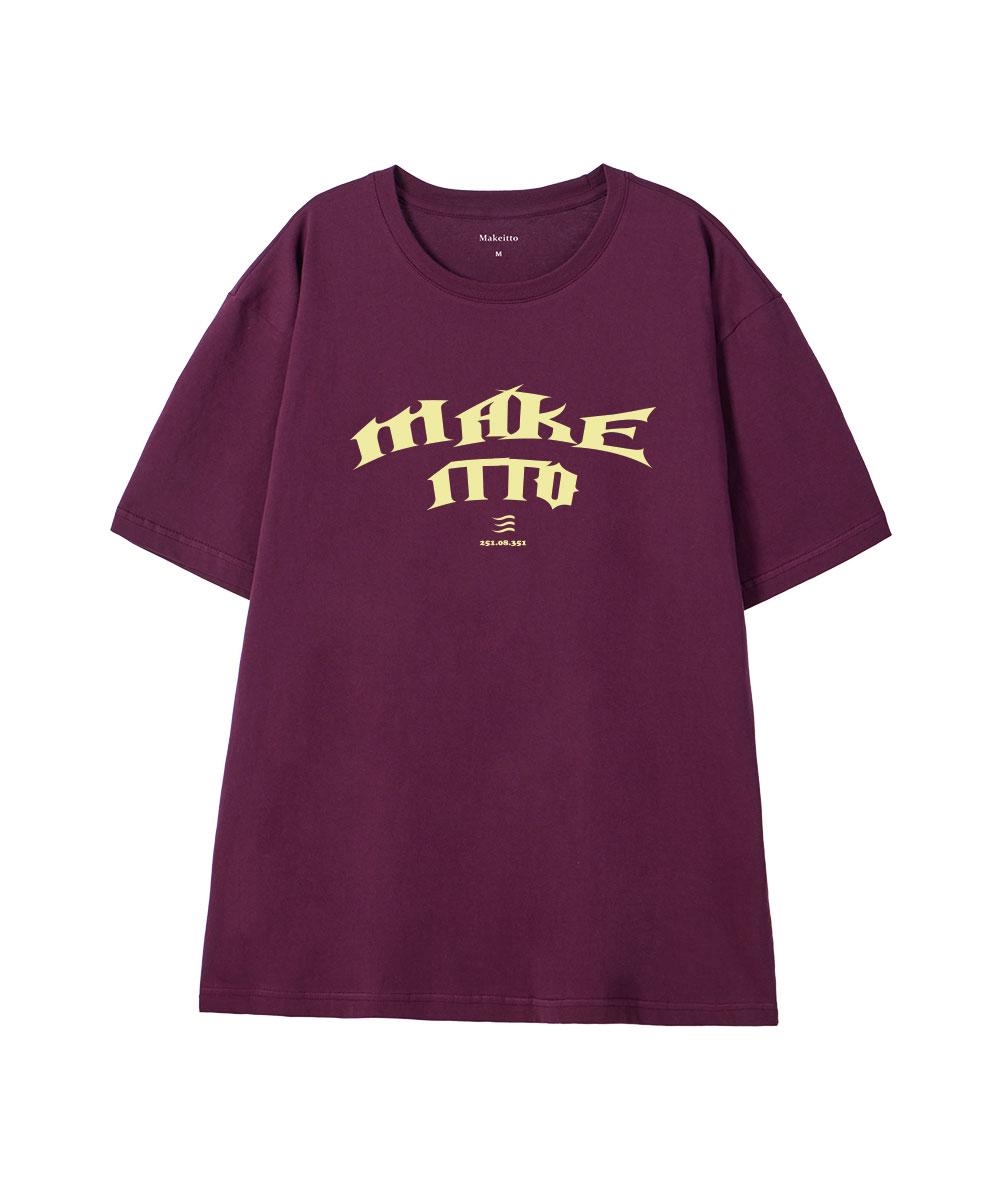 Make It Two [Black Letter]Crew Neck Tee_Wine L