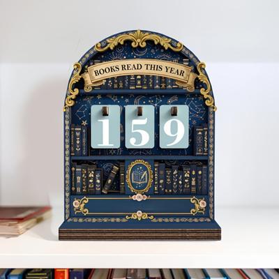 Book Read This Year Counter Wooden Reading Goal Challenge Tracker with Number Signs Bookshelf Decoration Book Lovers Bookworm Gift