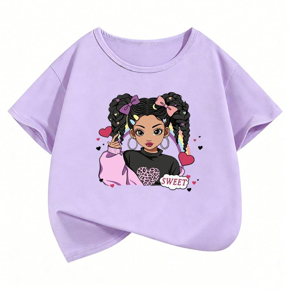 Streetwear Hip Hop Sweet Love Girl T-Shirt Printed Girls' Summer T Shirt Clothes Short Sleeve Tops Cute Girls Clothing