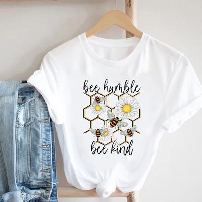 (Rozmiar azjatycki) Kobiety Nadruk Trend Uroczy Styl Słodka Pszczółka Dama Krótki Rękaw T-shirt Top Odzież Casualowa Moda T-shirt Damski Graficzny T-shirt